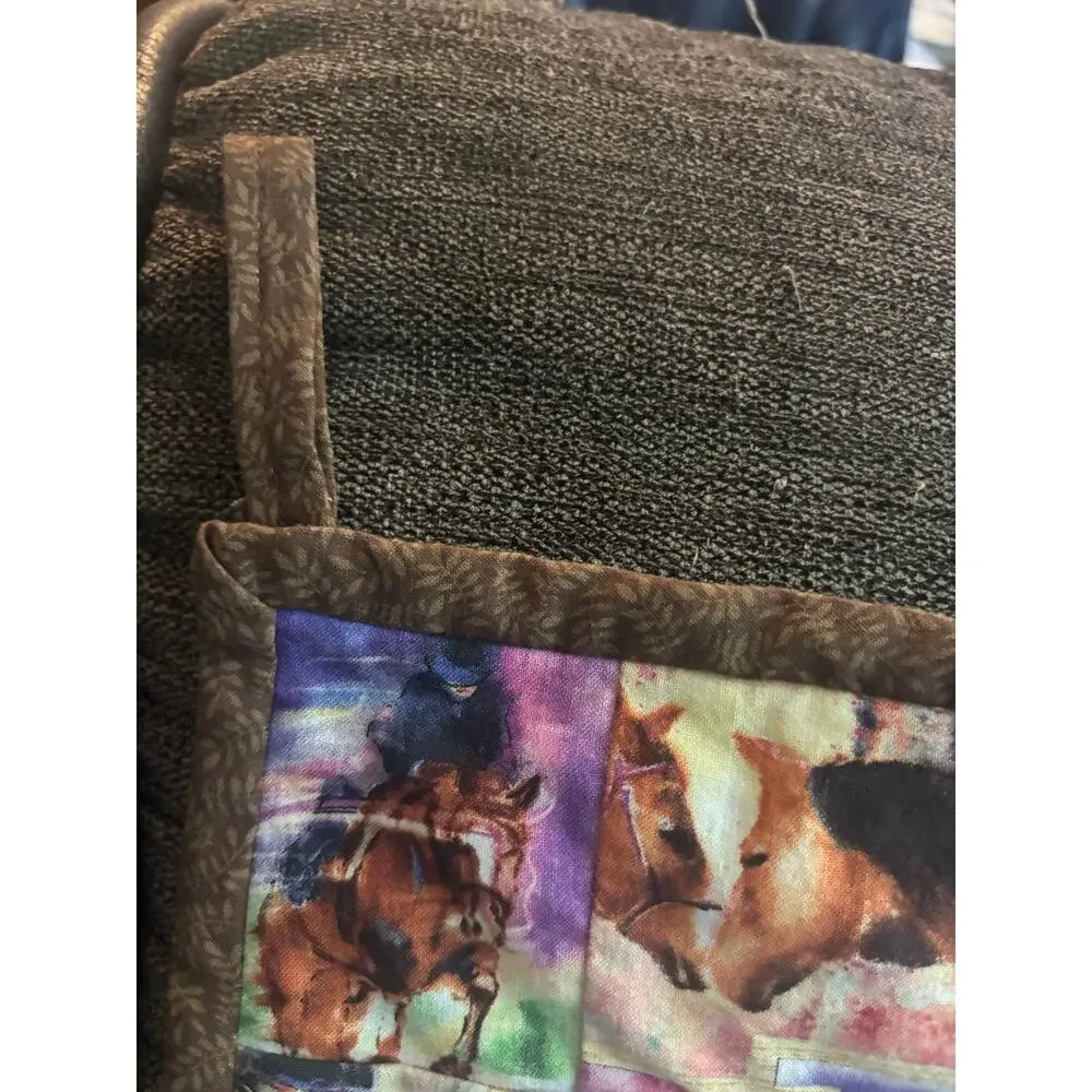 Handmade Fabric Wall Hanging Horses Equestrian Country Farmhouse 29 x 29